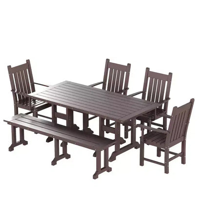WestinTrends 6 Piece Outdoor Patio Dining Set Outdoor Table and Bench Armchair Set