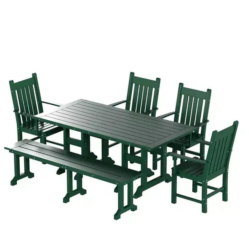WestinTrends 6 Piece Outdoor Patio Dining Set Outdoor Table and Bench Armchair Set