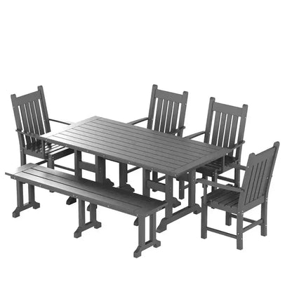 WestinTrends 6 Piece Outdoor Patio Dining Set Outdoor Table and Bench Armchair Set