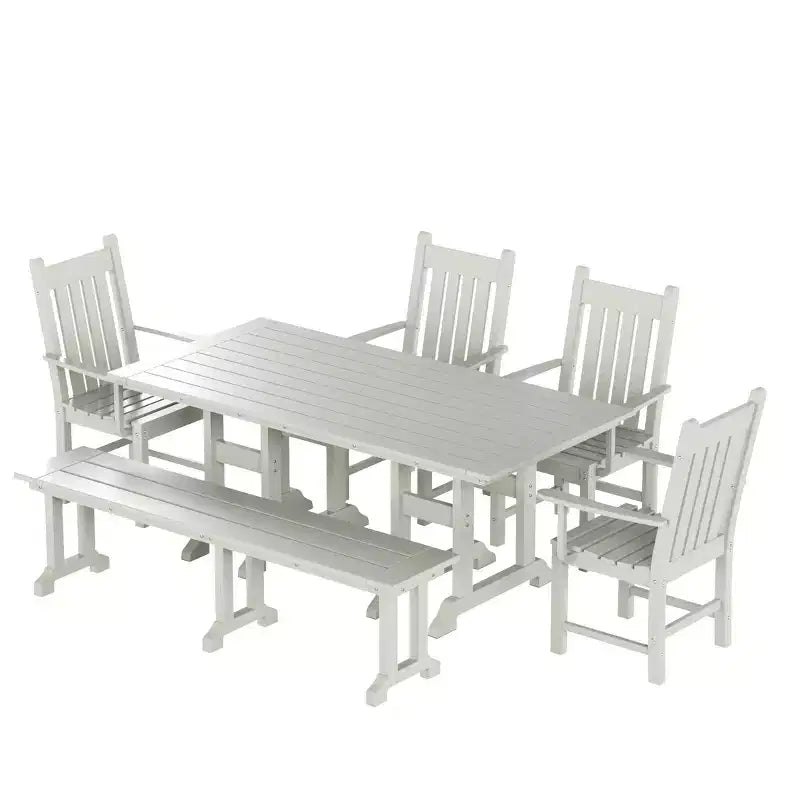 WestinTrends 6 Piece Outdoor Patio Dining Set Outdoor Table and Bench Armchair Set