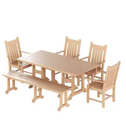 WestinTrends 6 Piece Outdoor Patio Dining Set Outdoor Table and Bench Armchair Set