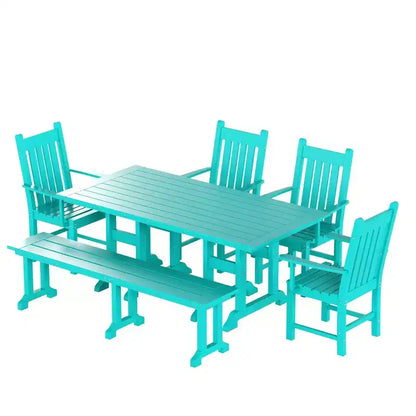 WestinTrends 6 Piece Outdoor Patio Dining Set Outdoor Table and Bench Armchair Set