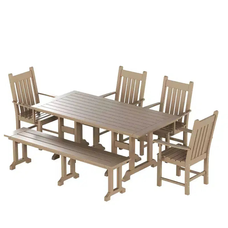 WestinTrends 6 Piece Outdoor Patio Dining Set Outdoor Table and Bench Armchair Set