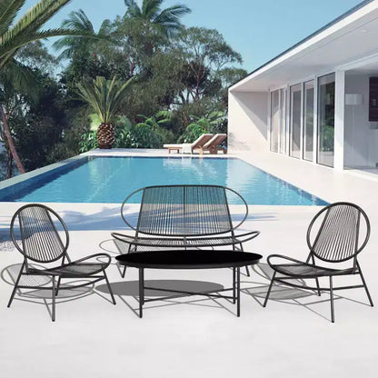 Ensembles de salle à manger Hyleory Acapulco 4 pièces d'extérieur (comprenant une table ovale et trois chaises en rotin PE)