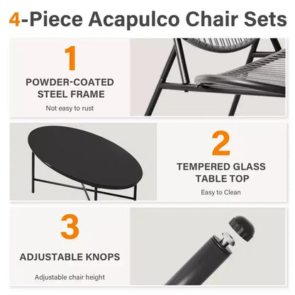 Ensembles de salle à manger Hyleory Acapulco 4 pièces d'extérieur (comprenant une table ovale et trois chaises en rotin PE)
