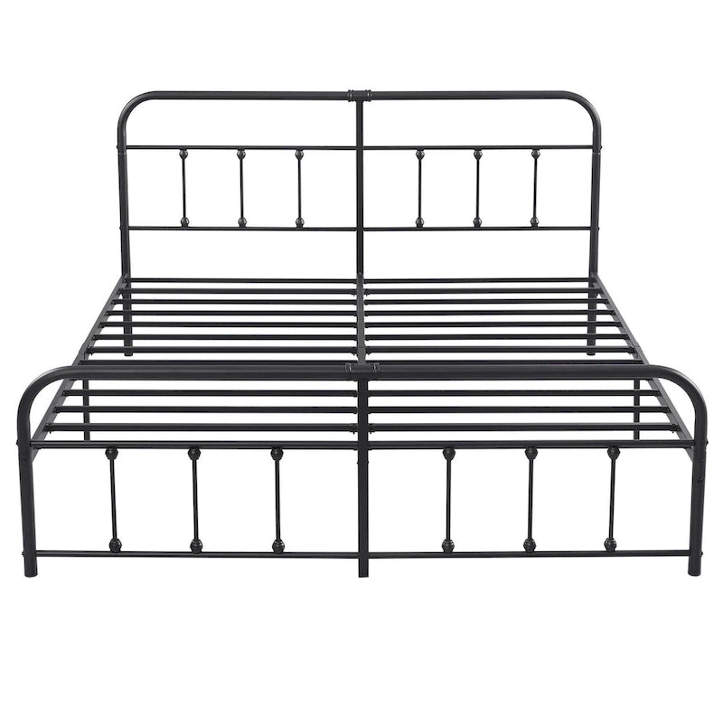Black Metal Bed Frame with Vintage Headboard and Footboard,No Box Spring Needed,Premium Stable Steel Slat Support,Black
