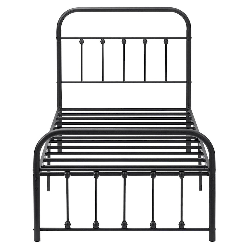Black Metal Bed Frame with Vintage Headboard and Footboard,No Box Spring Needed,Premium Stable Steel Slat Support,Black