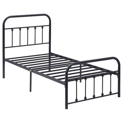 Black Metal Bed Frame with Vintage Headboard and Footboard,No Box Spring Needed,Premium Stable Steel Slat Support,Black