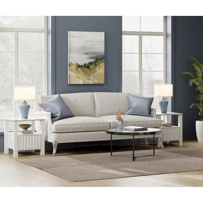 End Side Table with LED Light, White Nightstand with Storage(Set of 2)