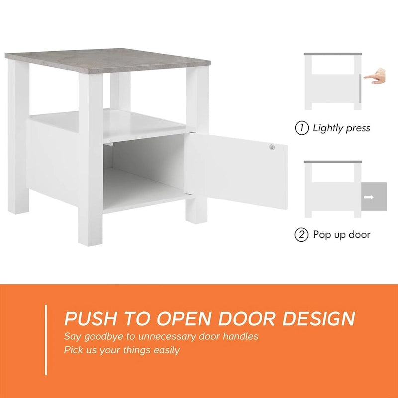 End Side Table with LED Light, White Nightstand with Storage(Set of 2)