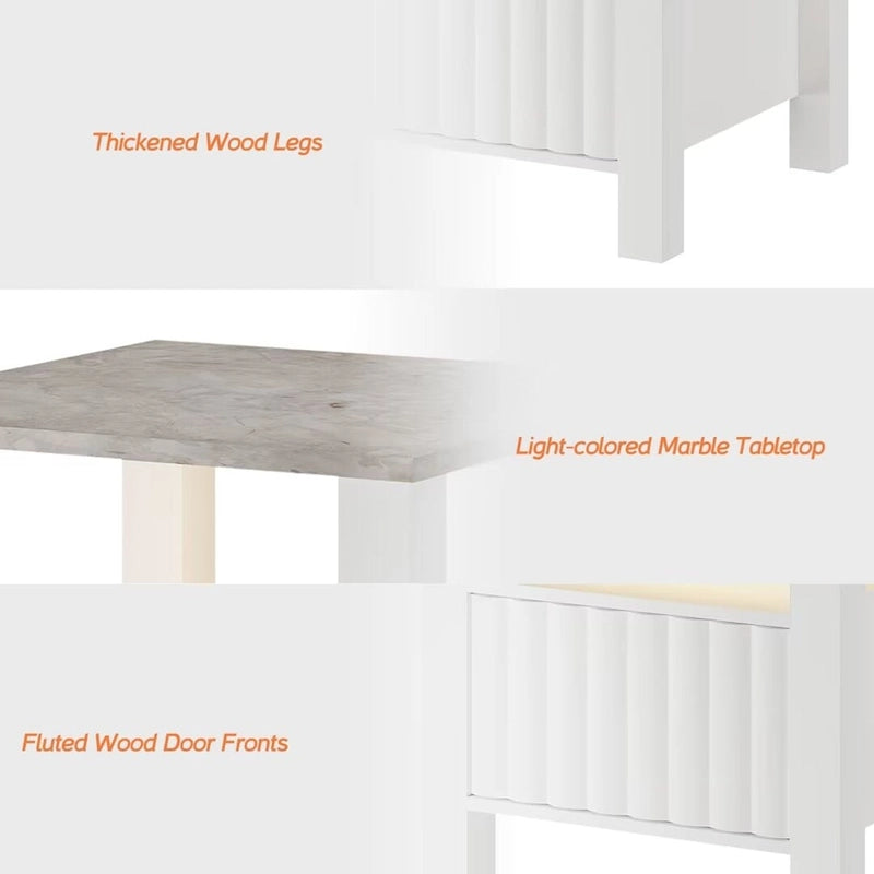End Side Table with LED Light, White Nightstand with Storage(Set of 2)