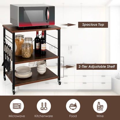 Costway 3-Tier Kitchen Baker's Rack Microwave Oven Storage Cart w/ - See details