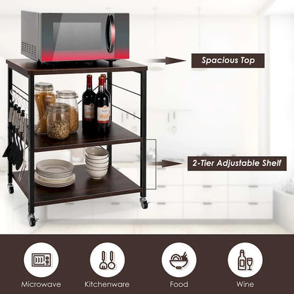 Costway 3-Tier Kitchen Baker's Rack Microwave Oven Storage Cart w/ - See details