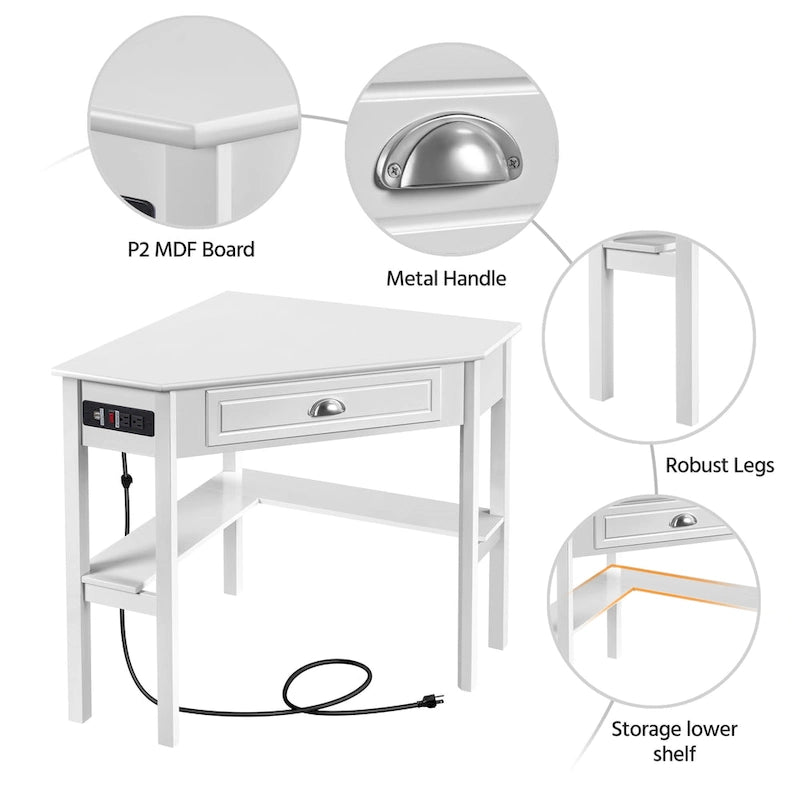 Yaheetech L Shaped Corner Computer Desk with Power Outlets