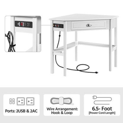 Yaheetech L Shaped Corner Computer Desk with Power Outlets