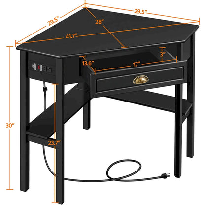 Yaheetech L Shaped Corner Computer Desk with Power Outlets