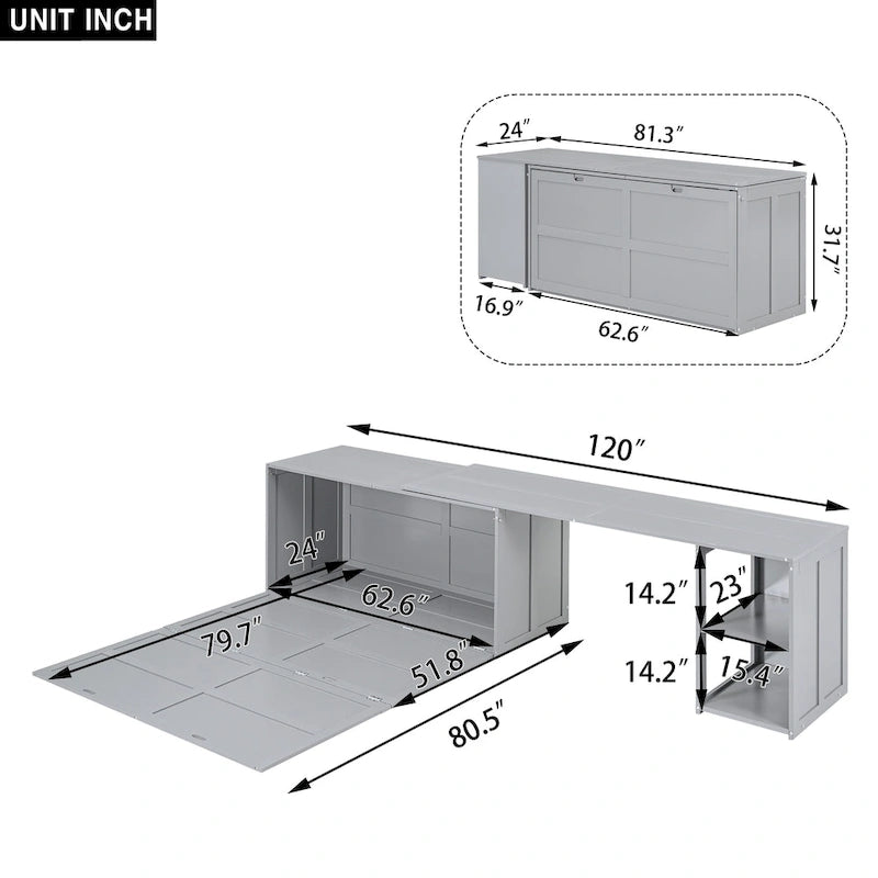 Queen Size Murphy Bed with Rotable Desk
