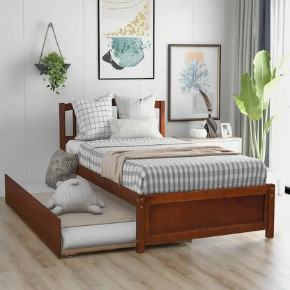 Twin size Platform Bed Wood Bed Frame with Trundle