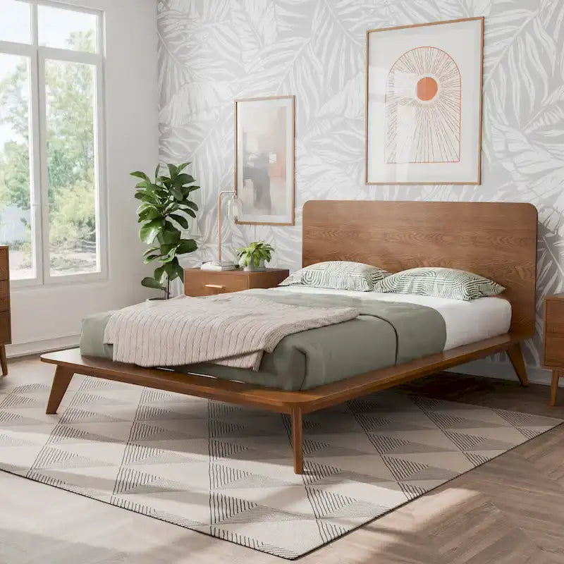 Furniture of America Beau Midcentury 3-Piece Walnut Low Profile Wood Bedroom Set