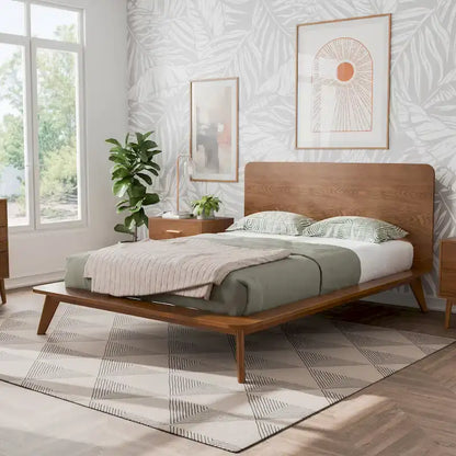 Furniture of America Beau Midcentury 3-Piece Walnut Low Profile Wood Bedroom Set