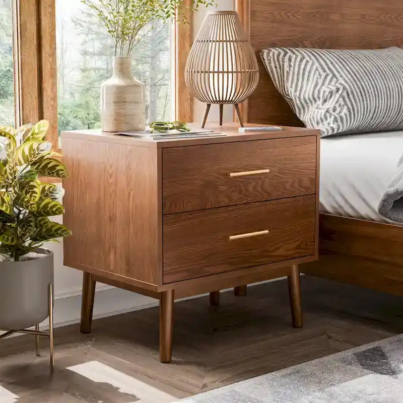 Furniture of America Beau Midcentury 3-Piece Walnut Low Profile Wood Bedroom Set