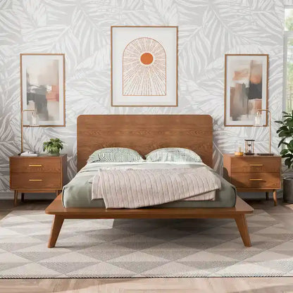 Furniture of America Beau Midcentury 3-Piece Walnut Low Profile Wood Bedroom Set