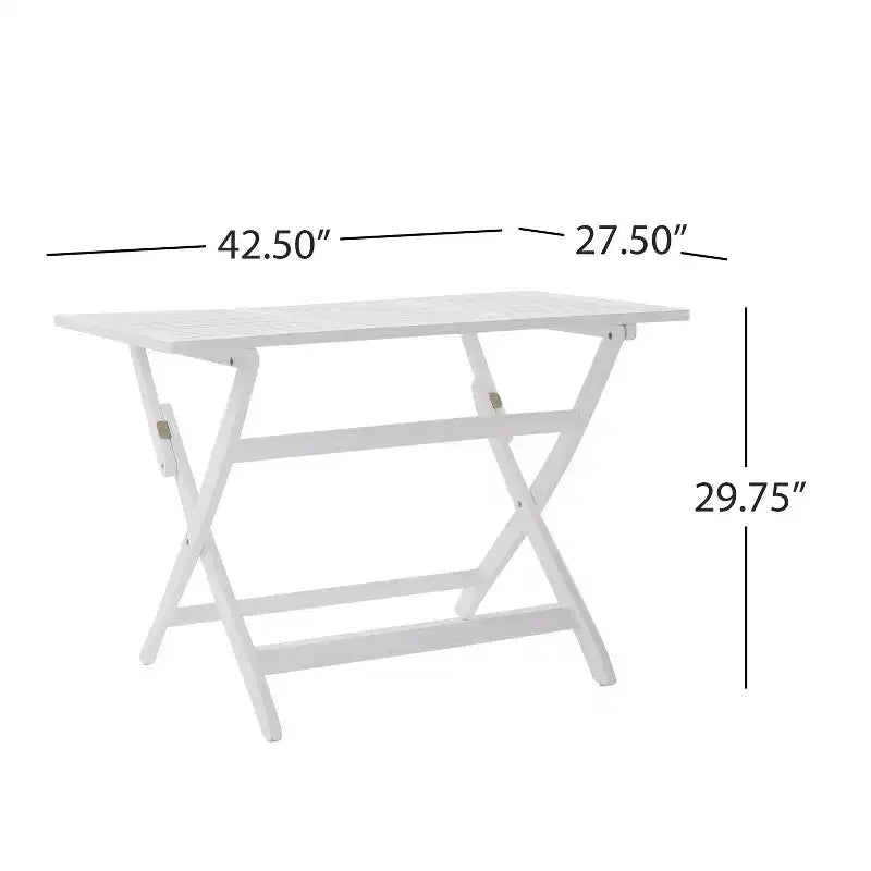 GDFStudio Rabion Outdoor Acacia Wood 5 Piece Folding Dining Set, White