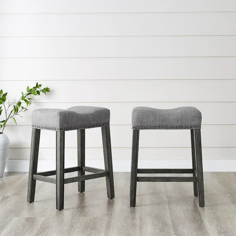 Set of 2 Upholstered Counter Height Backless Saddle Seat Stools