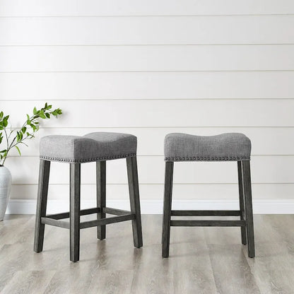 Set of 2 Upholstered Counter Height Backless Saddle Seat Stools