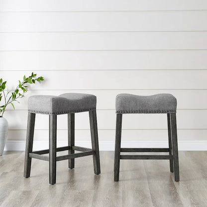 Set of 2 Upholstered Counter Height Backless Saddle Seat Stools