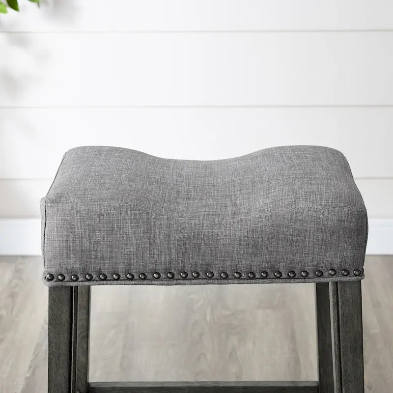 Set of 2 Upholstered Counter Height Backless Saddle Seat Stools