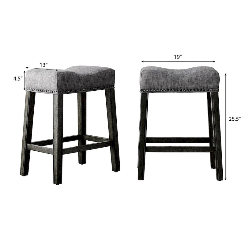 Set of 2 Upholstered Counter Height Backless Saddle Seat Stools
