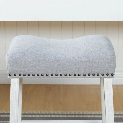 Set of 2 Upholstered Counter Height Backless Saddle Seat Stools