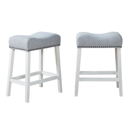 Set of 2 Upholstered Counter Height Backless Saddle Seat Stools