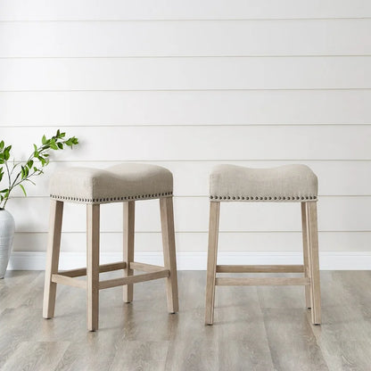 Set of 2 Upholstered Counter Height Backless Saddle Seat Stools