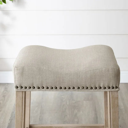 Set of 2 Upholstered Counter Height Backless Saddle Seat Stools