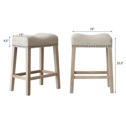 Set of 2 Upholstered Counter Height Backless Saddle Seat Stools