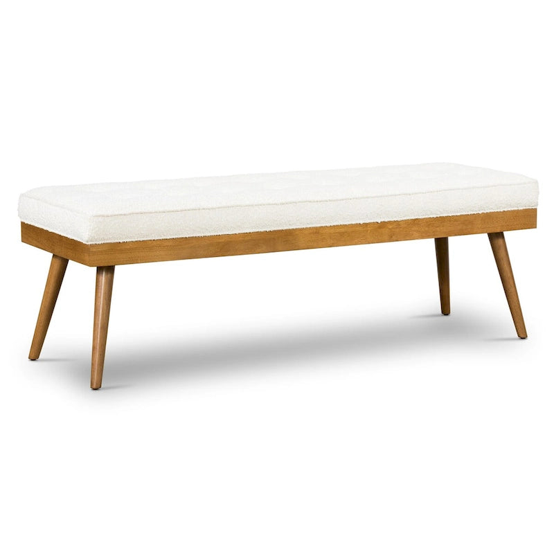 Poly & Bark Luca Fabric Bench - Tufted Seat with Solid Wood Legs