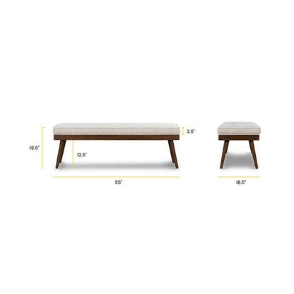 Poly & Bark Luca Fabric Bench - Tufted Seat with Solid Wood Legs