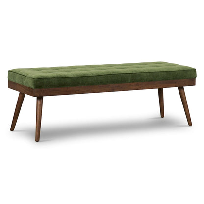 Poly & Bark Luca Fabric Bench - Tufted Seat with Solid Wood Legs