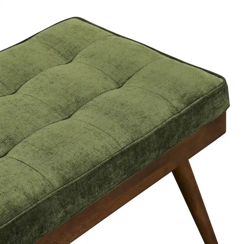 Poly & Bark Luca Fabric Bench - Tufted Seat with Solid Wood Legs