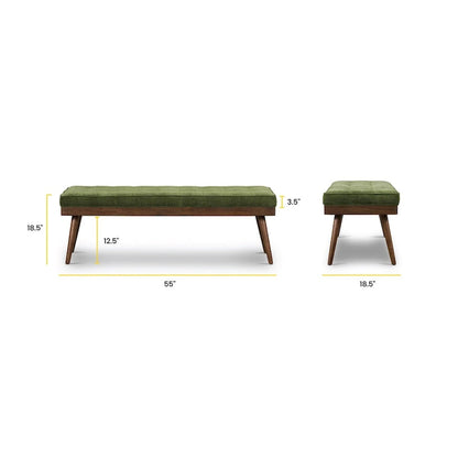 Poly & Bark Luca Fabric Bench - Tufted Seat with Solid Wood Legs