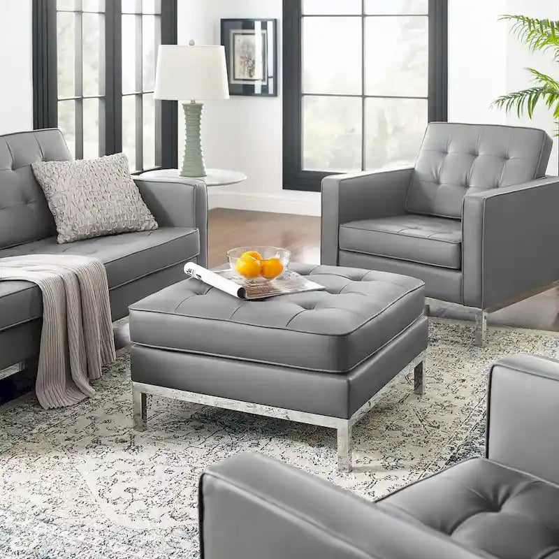 Loft Tufted Vegan Leather Ottoman