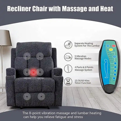 Massage Recliner and Manual Singles Sofa with Remote control