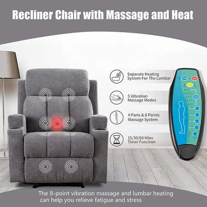 Massage Recliner and Manual Singles Sofa with Remote control