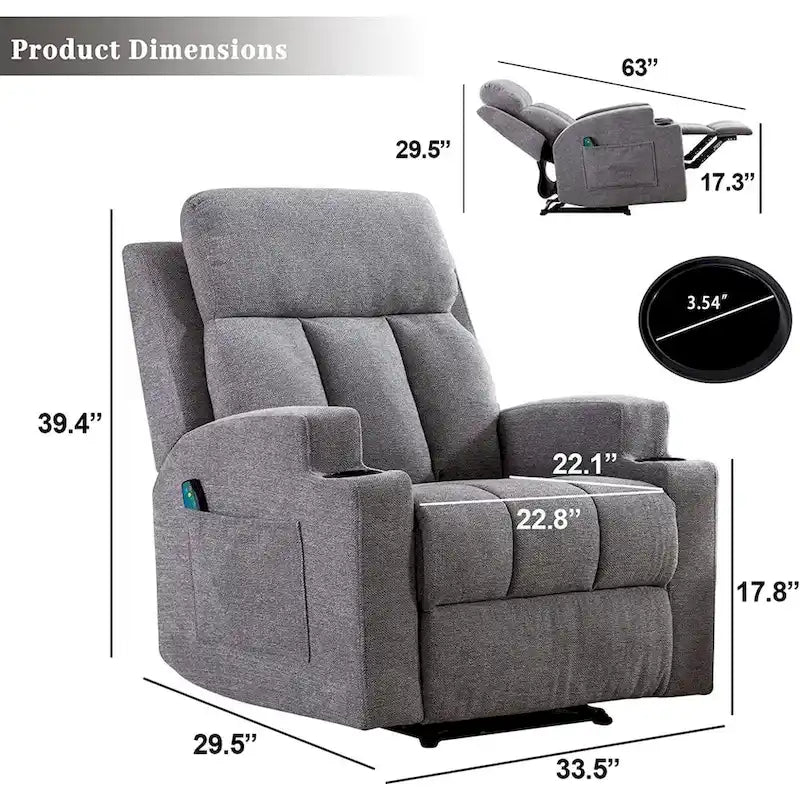 Massage Recliner and Manual Singles Sofa with Remote control