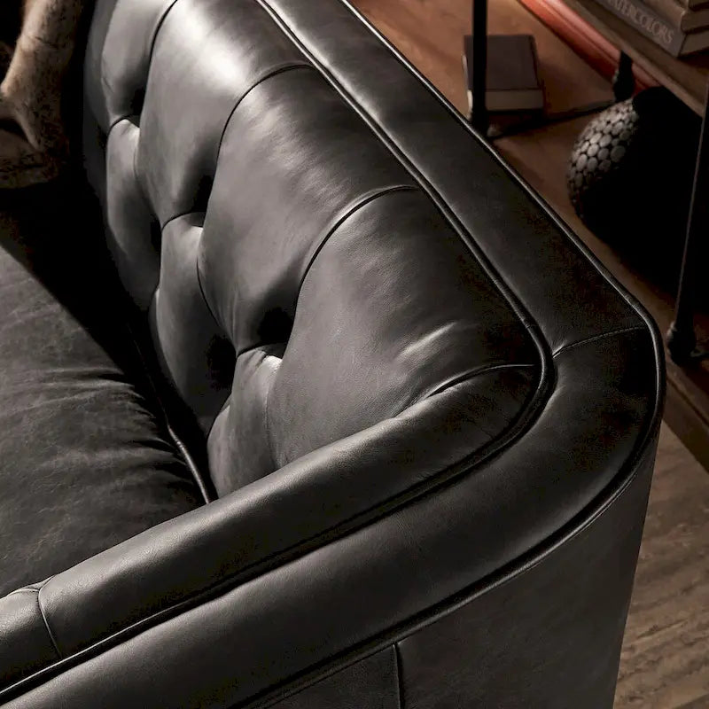 Tullio Black Leather Button Tufted Loveseat by iNSPIRE Q Modern - Sofa