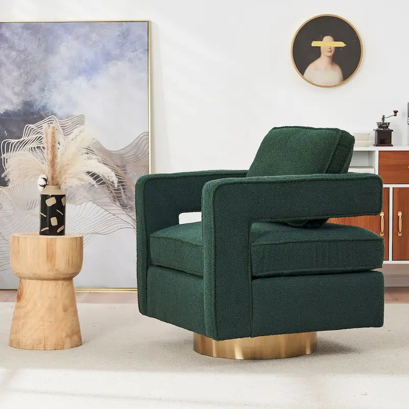 Ouyessir Modern Upholstered Swivel Accent Chair with Hollow-back & Golden Base