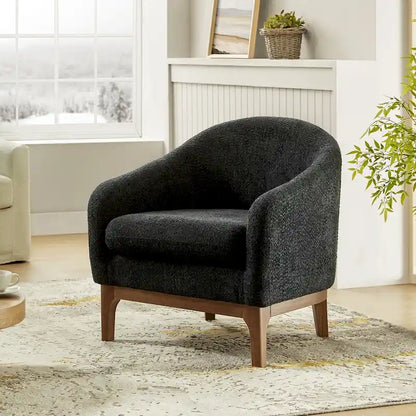 Augus Modern Boucle Accent Barrel Chair with Solid Wood Legs by
