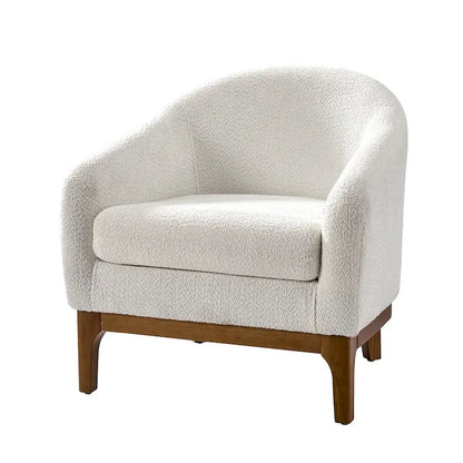 Augus Modern Boucle Accent Barrel Chair with Solid Wood Legs by